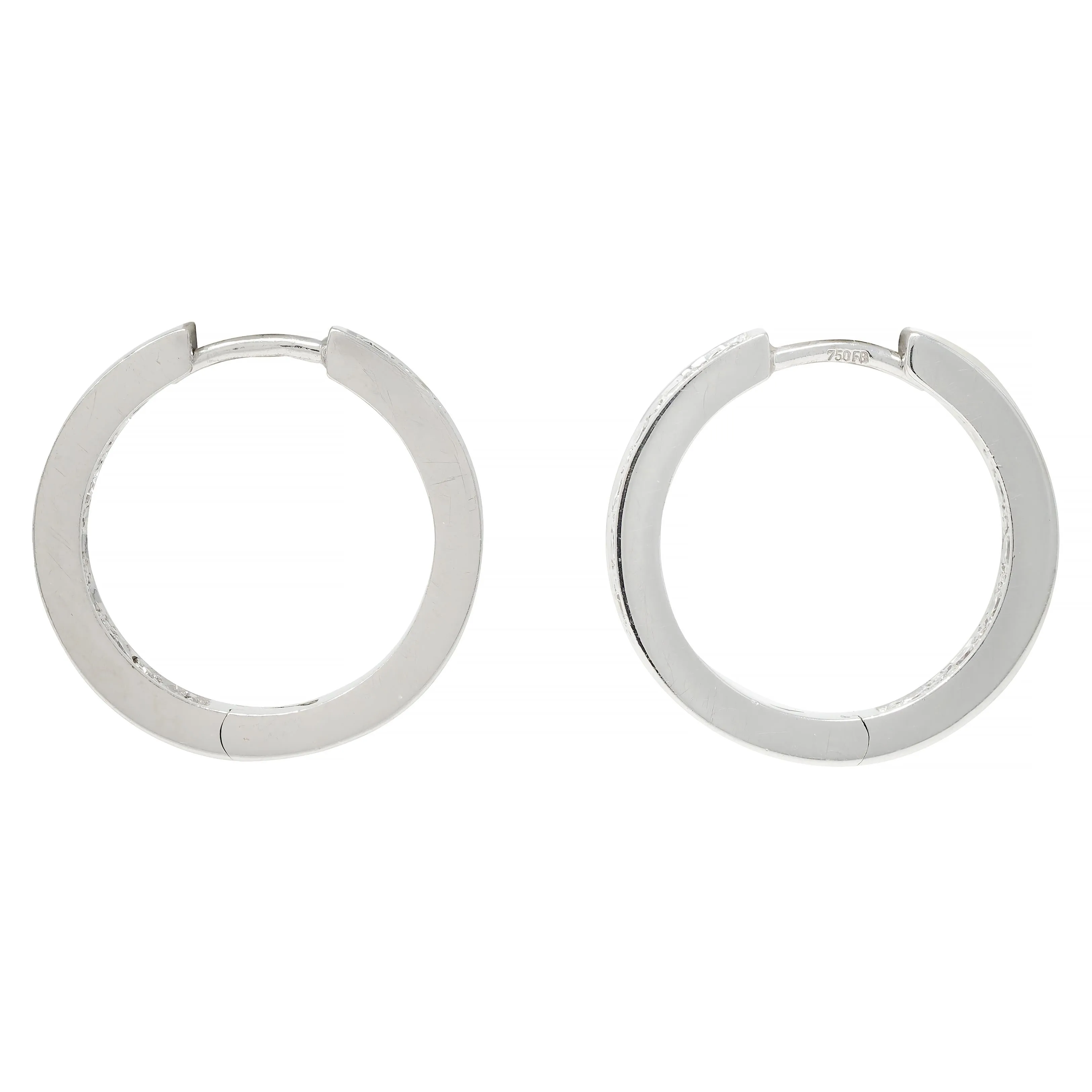 0.90 CTW Diamond 18 Karat White Gold Inside Outside 18 MM Hoop Earrings