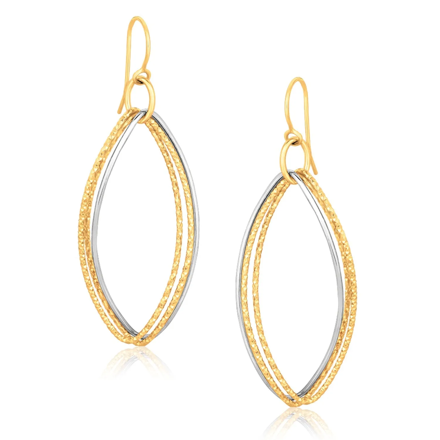 14k Two Tone Gold Textured Triple Oval Shape Drop Earrings-rx34460