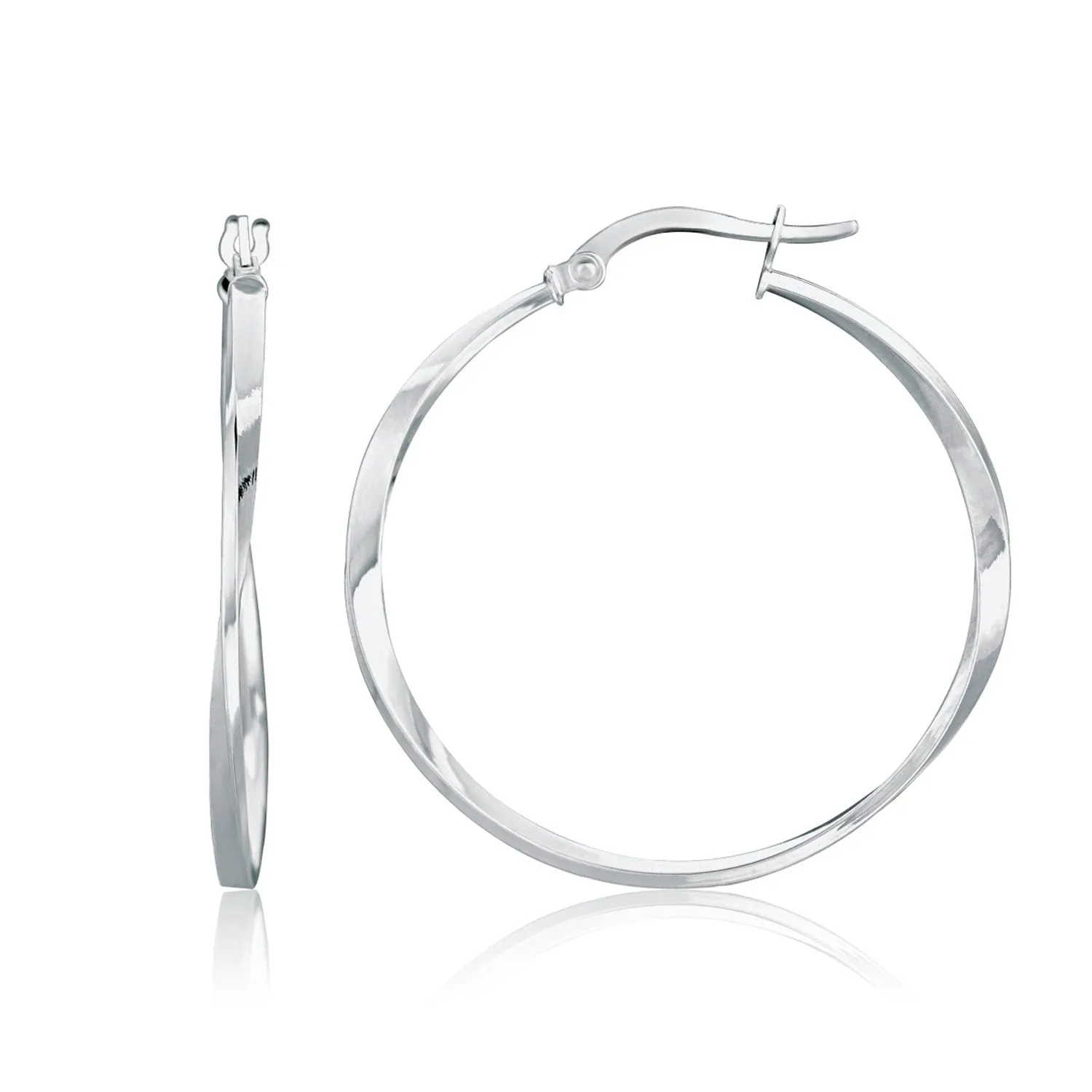 14k White Gold Mobius Twisted Hoop Earrings-rx24220