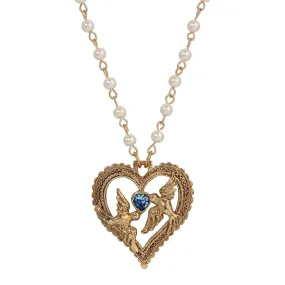 1928 Jewelry Crystal Heart Love Birds Pendant Necklace 15 + 3 Extension