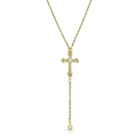 1928 Jewelry Gold Cross Round Clear Crystal Y-Necklace 15 + 3 Extender