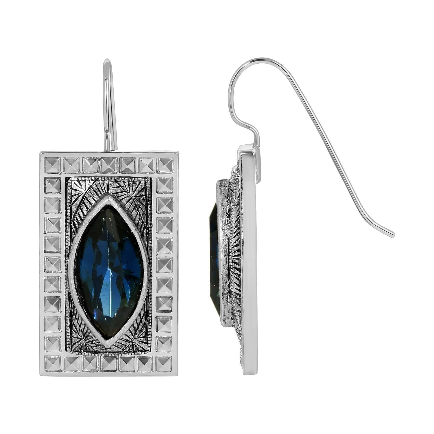 1928 Jewelry Vivida Rectangular Montana Blue Glass Crystal Drop Earrings