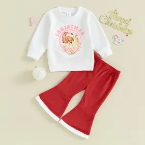 2 Pieces Set Baby Kid Girls Christmas Letters Print Tops And Solid Color Pants Wholesale 23101550