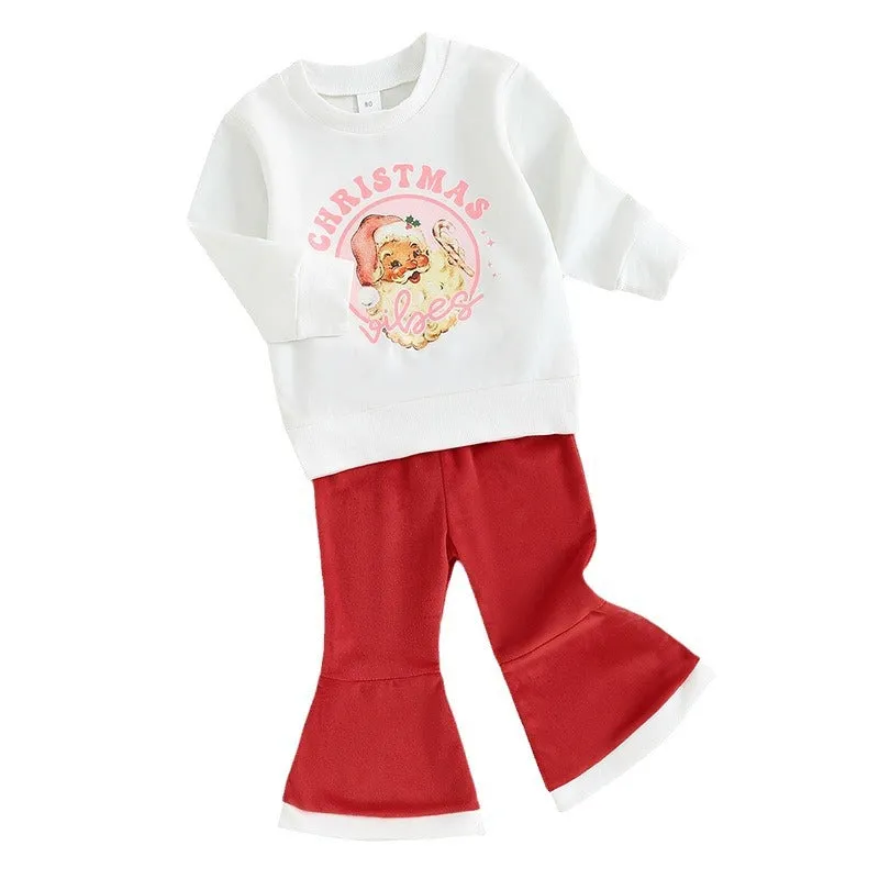 2 Pieces Set Baby Kid Girls Christmas Letters Print Tops And Solid Color Pants Wholesale 23101550