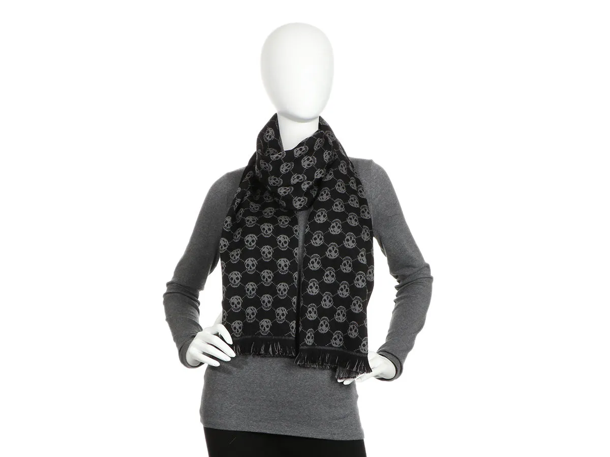 Alexander McQueen Black and Gray Reversible Skull Scarf