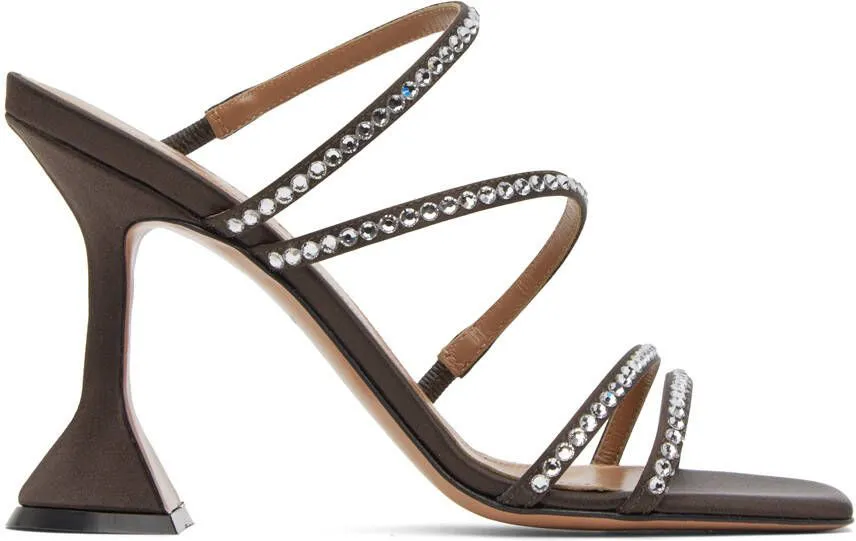 Amina Muaddi Brown Naima Crystal Slipper Heeled Sandals