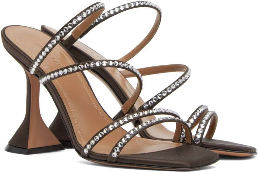 Amina Muaddi Brown Naima Crystal Slipper Heeled Sandals