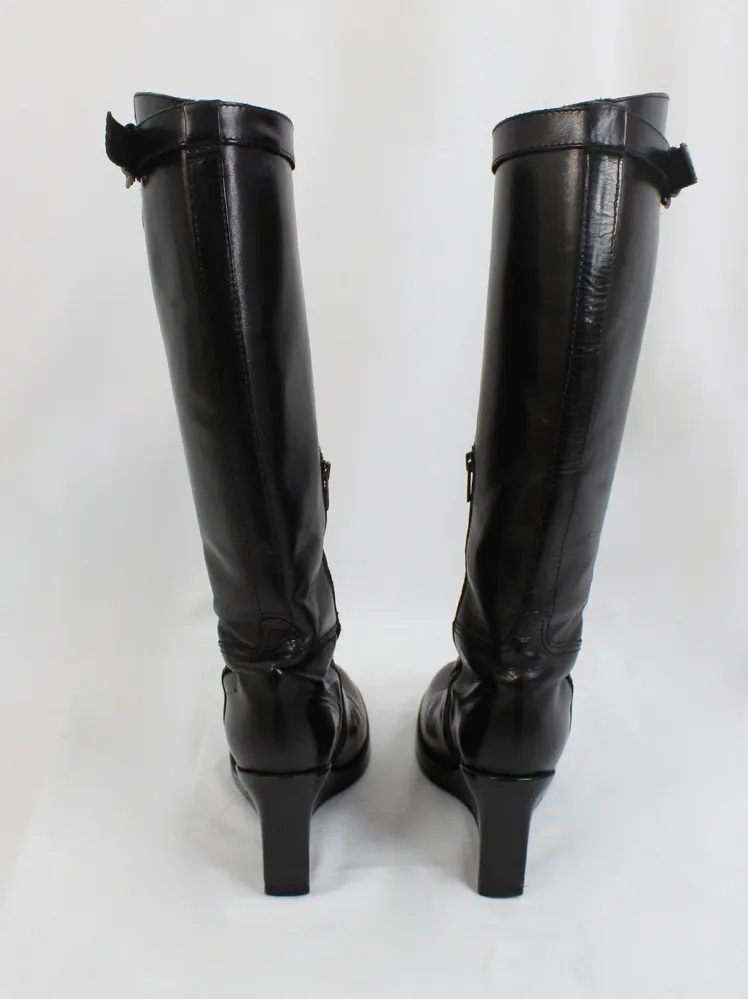 Ann Demeulemeester black tall wedge boots with belt strap (39.5) — fall 2009