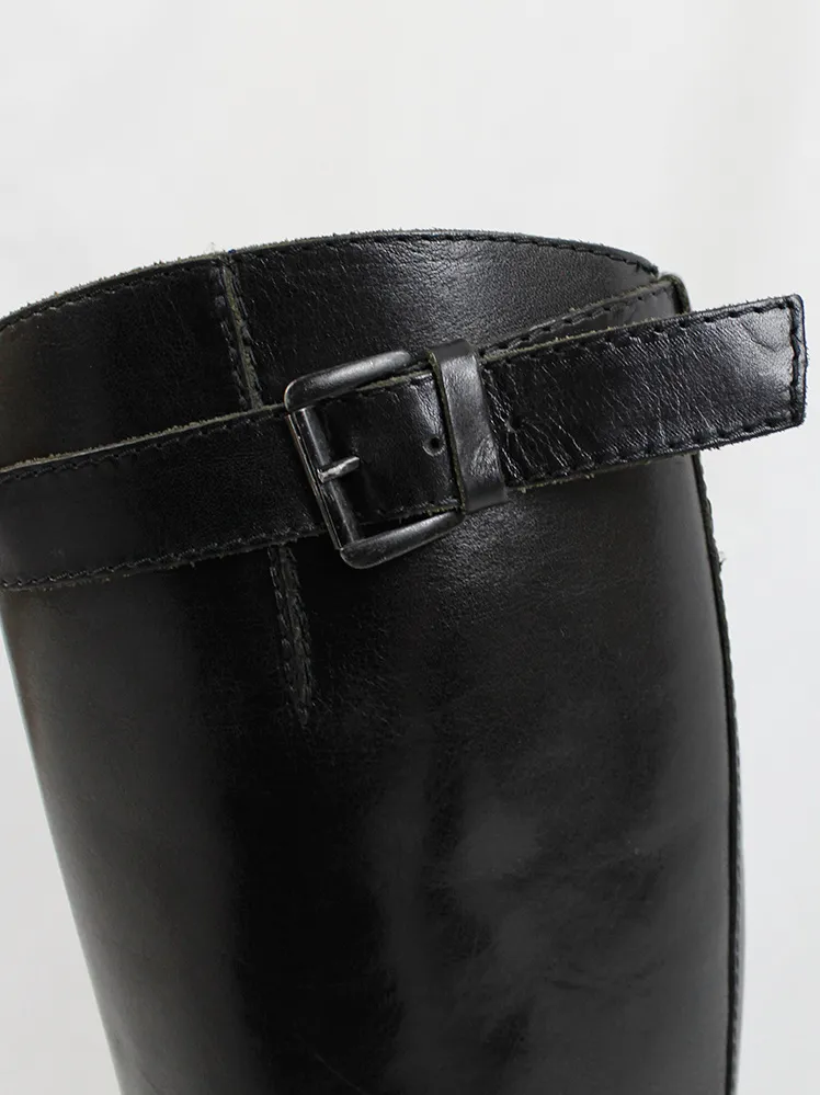 Ann Demeulemeester black tall wedge boots with belt strap (39.5) — fall 2009