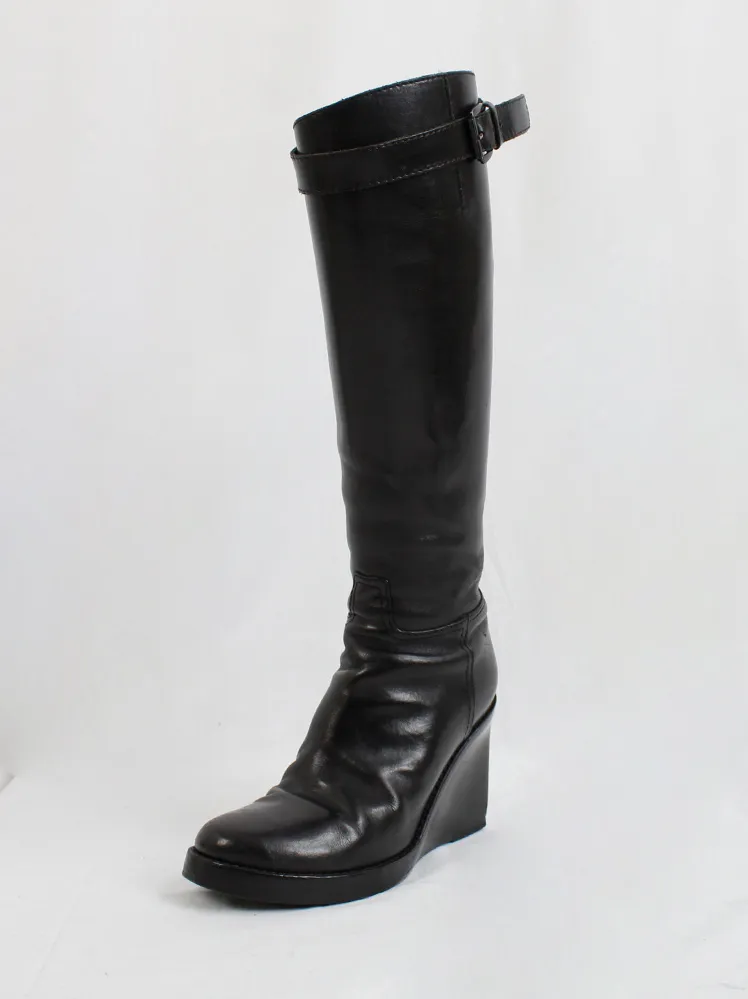 Ann Demeulemeester black tall wedge boots with belt strap (39.5) — fall 2009