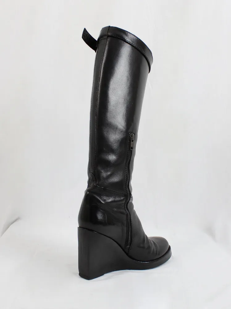 Ann Demeulemeester black tall wedge boots with belt strap (39.5) — fall 2009