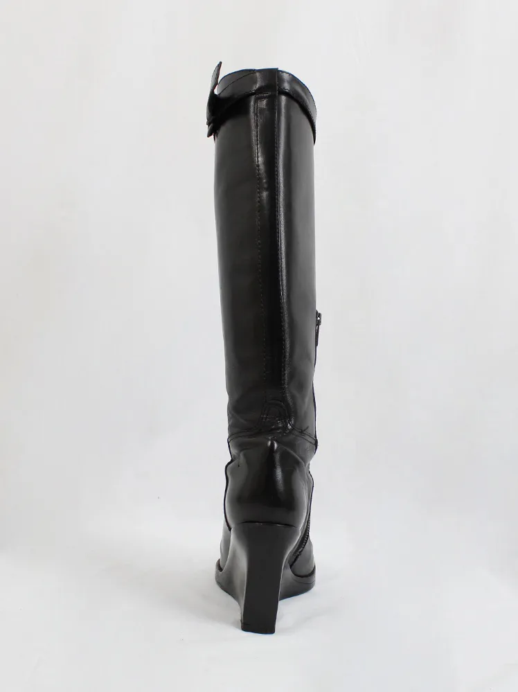 Ann Demeulemeester black tall wedge boots with belt strap (39.5) — fall 2009