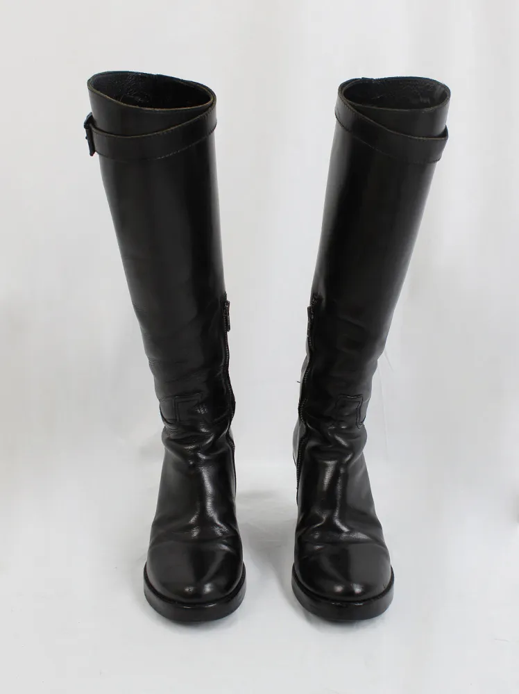 Ann Demeulemeester black tall wedge boots with belt strap (39.5) — fall 2009