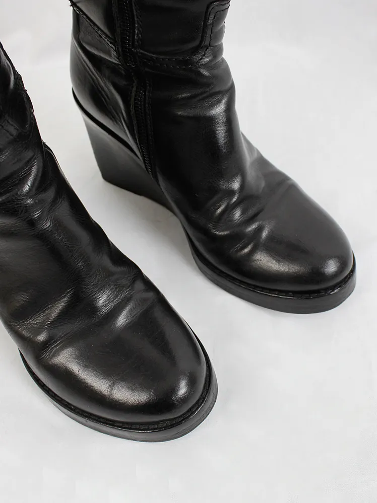 Ann Demeulemeester black tall wedge boots with belt strap (39.5) — fall 2009