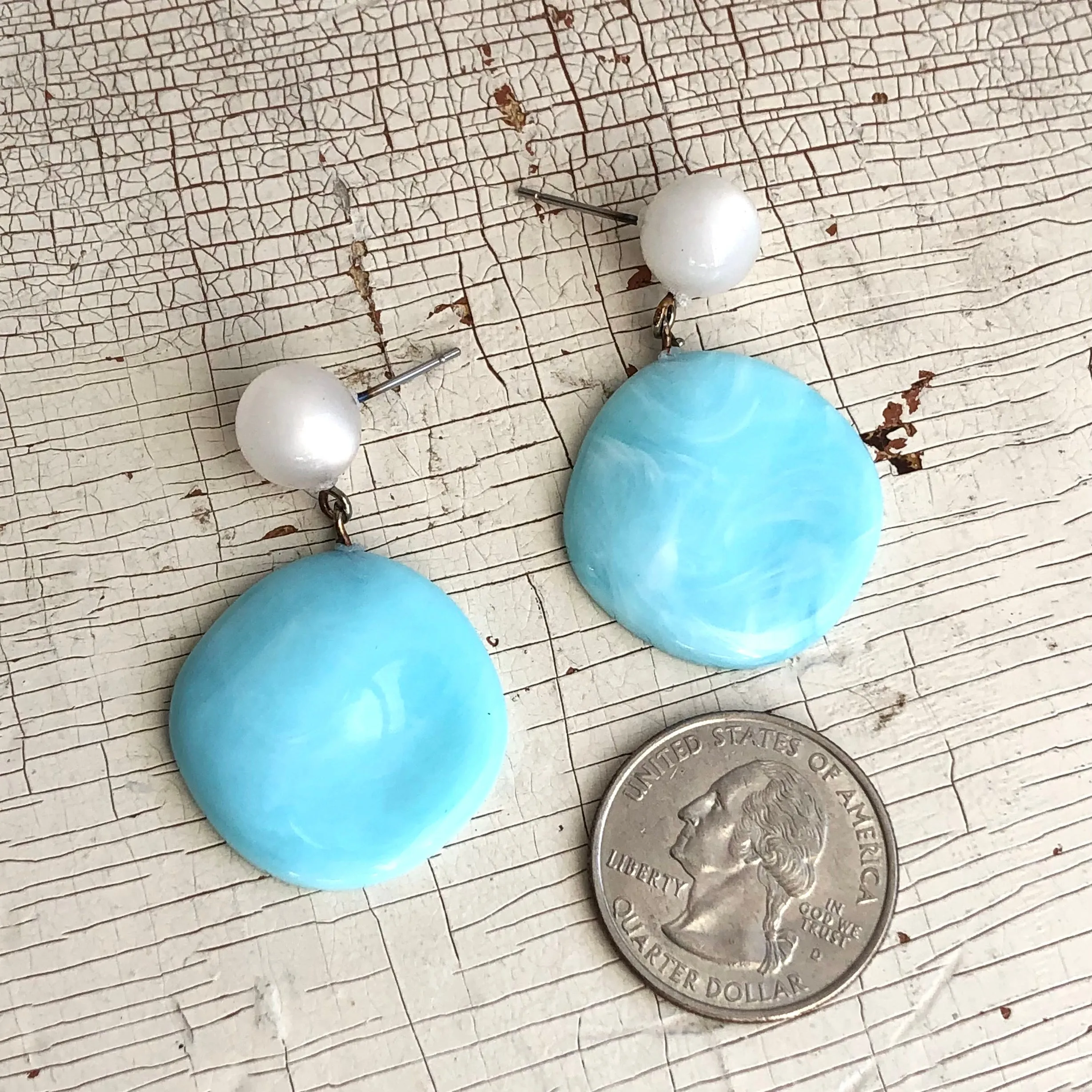 Aquamarine Marbled Lucite Sarah Drop Earrings