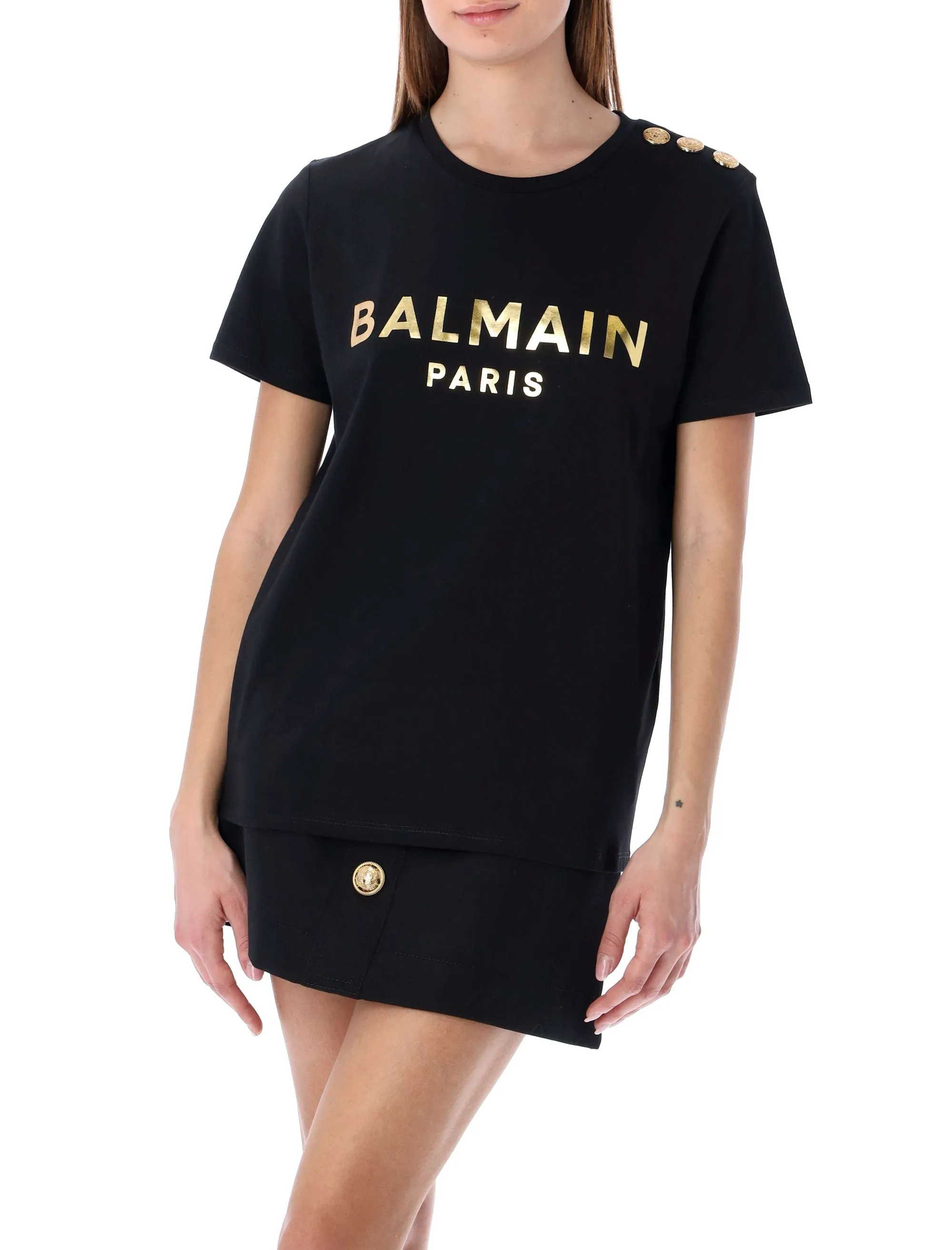 Balmain Buttoned Embellished Crewneck T-Shirt