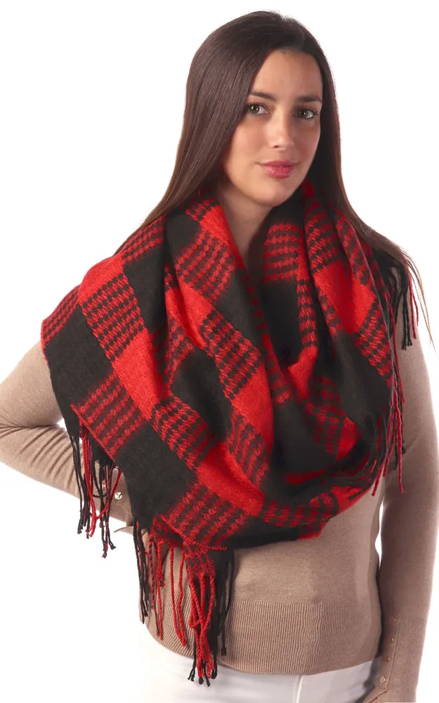 BASC7605 Giangham Oblong Scarf w/Fringes