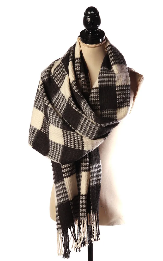 BASC7605 Giangham Oblong Scarf w/Fringes