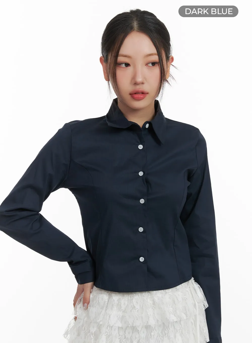 Basic Cropped Cotton Buttoned Shirt OA416