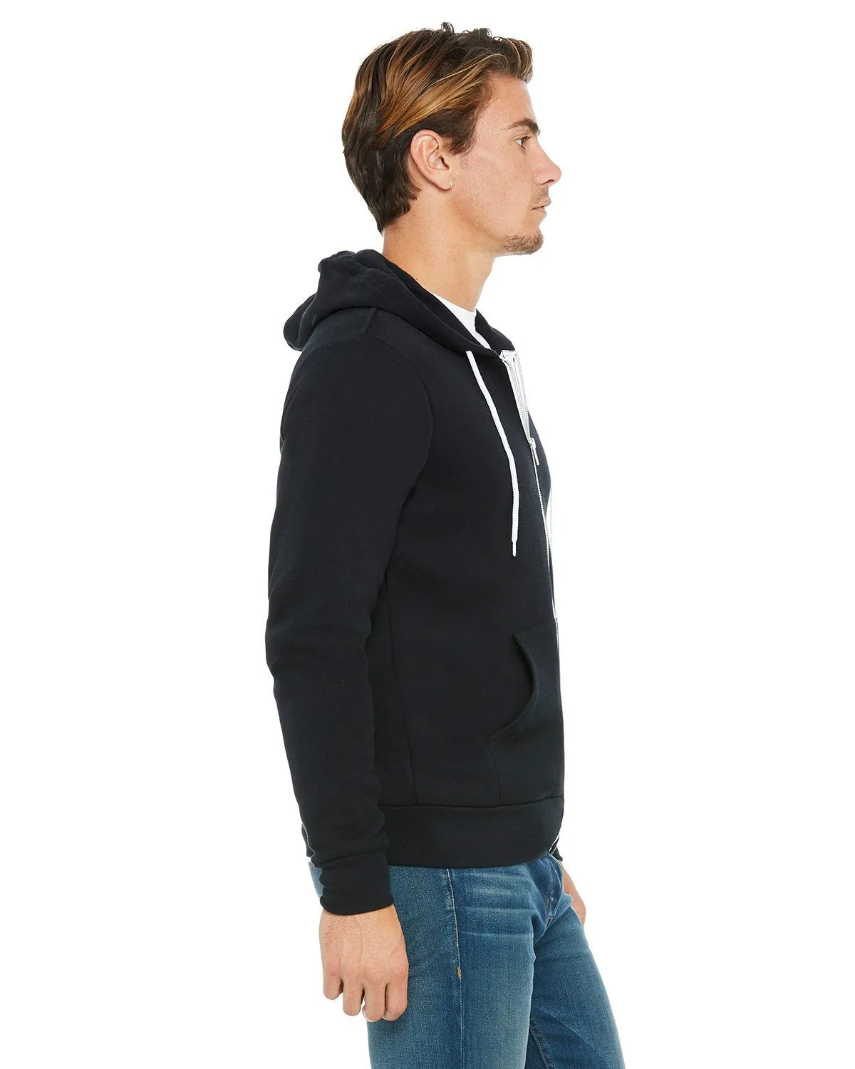 Bella + Canvas Unisex Poly-Cotton Fleece Full-Zip Hoodie 3739 Black