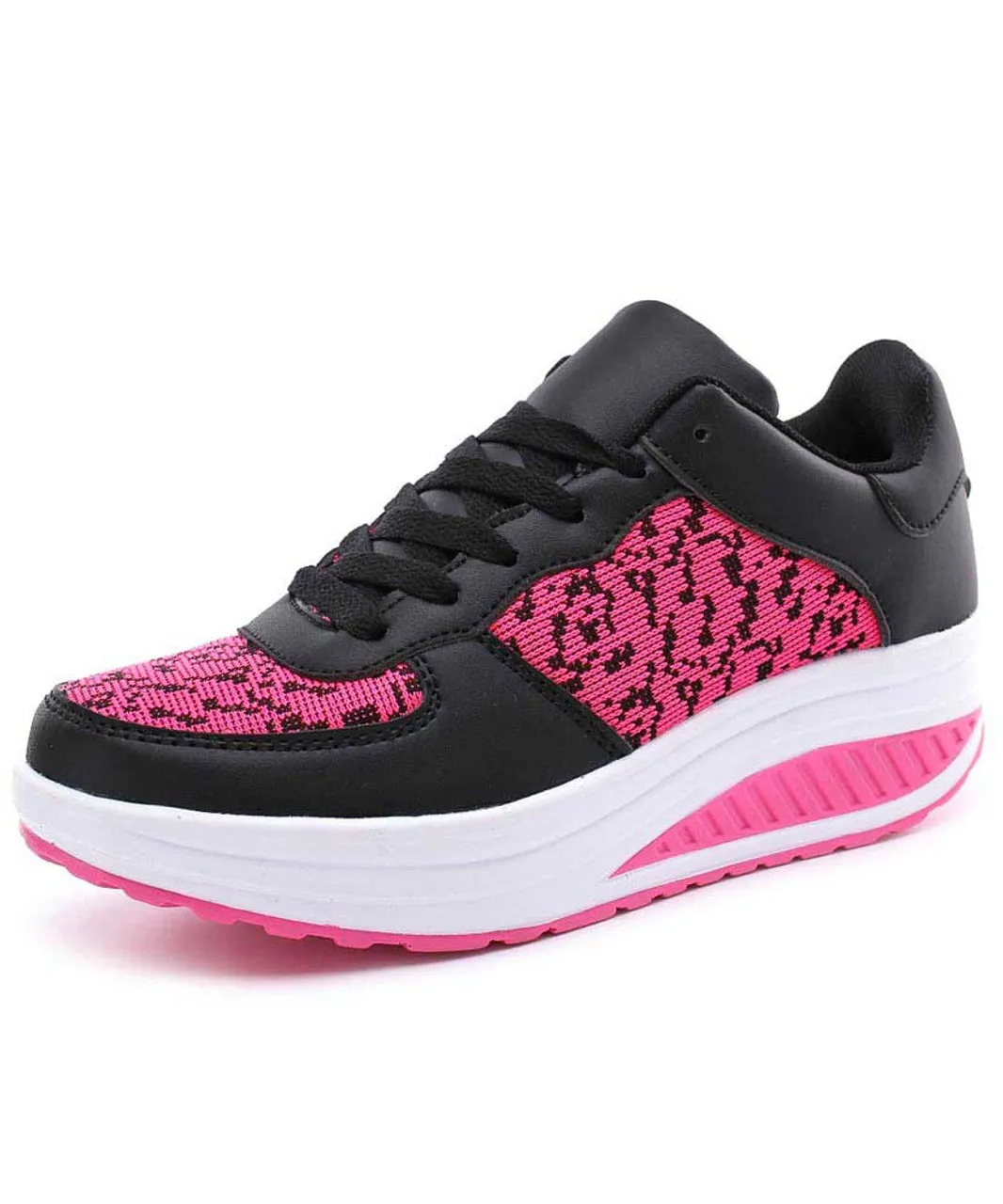 Black pink texture pattern rocker bottom shoe sneaker