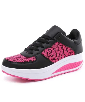 Black pink texture pattern rocker bottom shoe sneaker