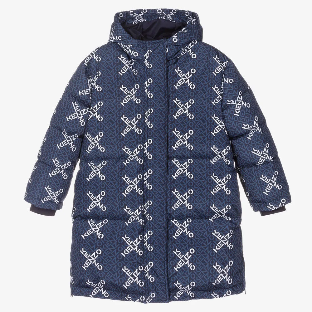 Blue X Logo Down Puffer Coat