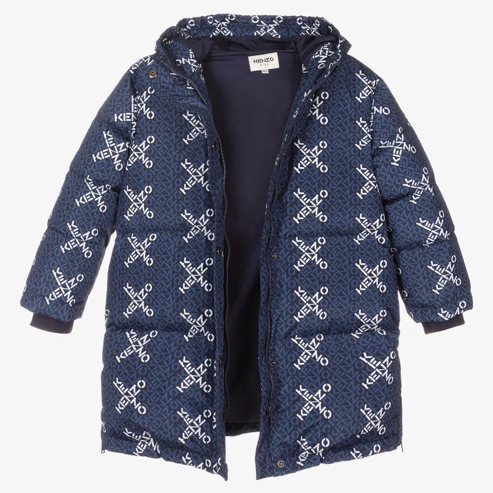 Blue X Logo Down Puffer Coat