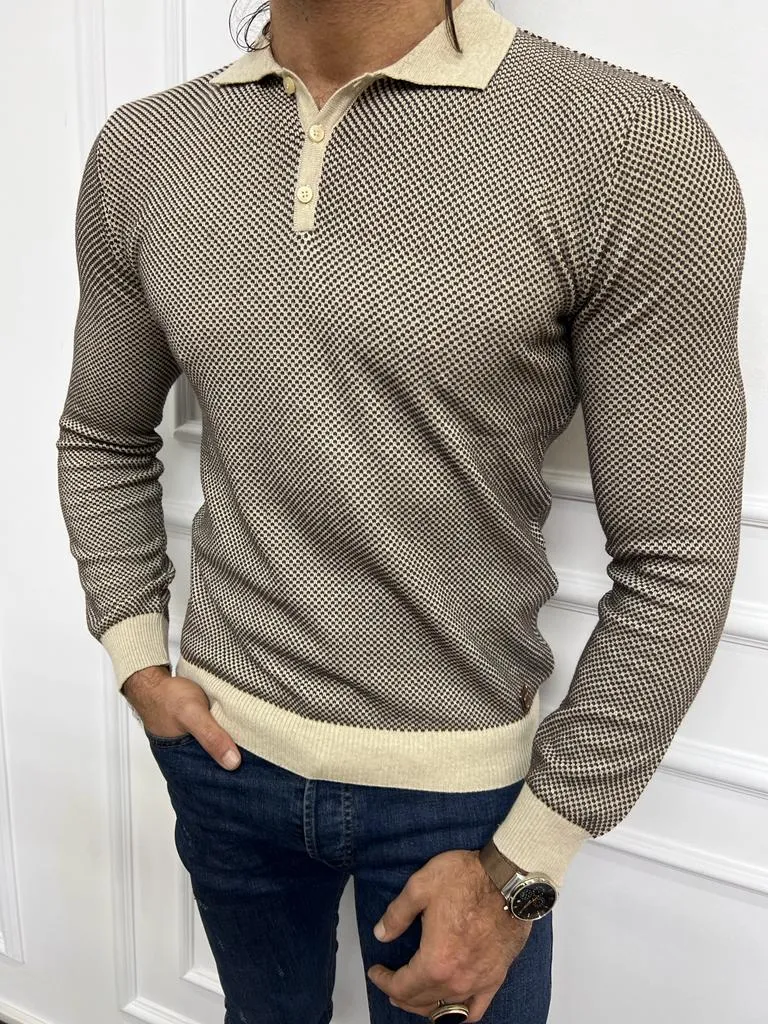 Bojoni Astoria Beige Slim Fit Polo Sweater