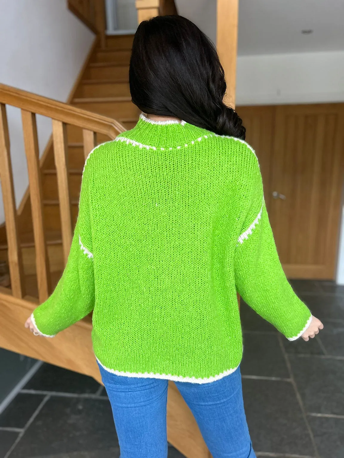 Bright Green Blanket Stitch High Neck Kia