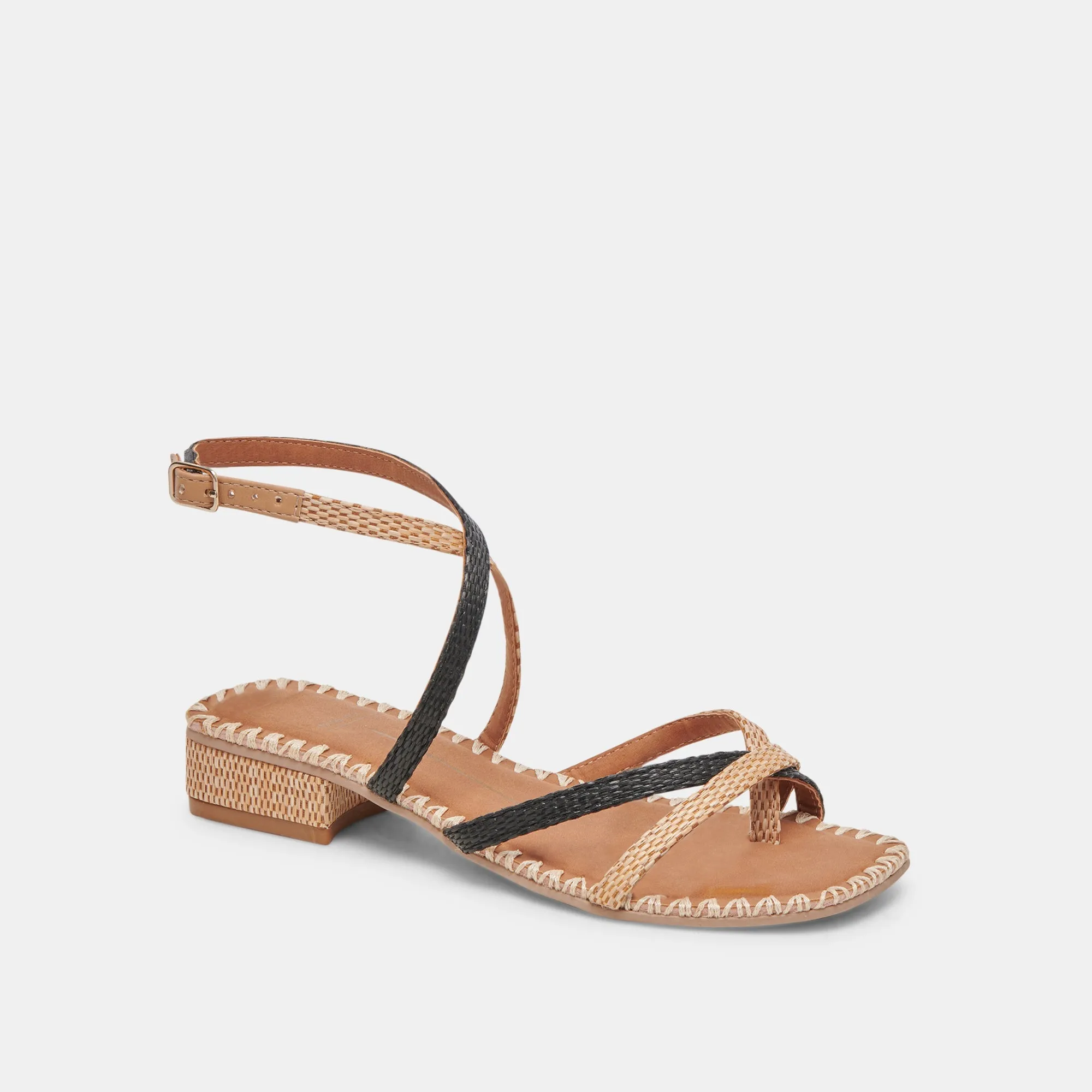 BRINN SANDALS BLACK NATURAL RAFFIA - re:vita