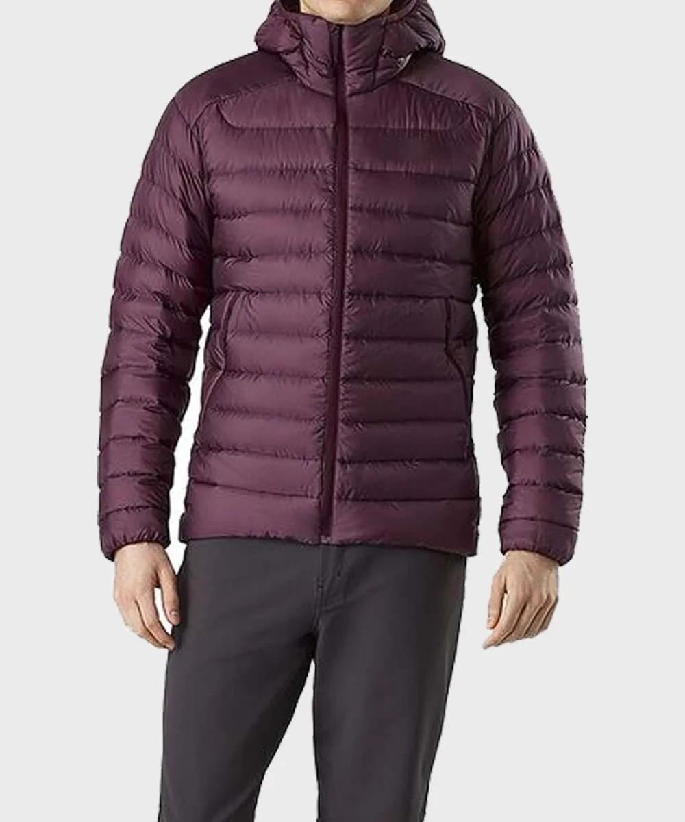 Burgundy Hooded Down Jacket | Winter Burgundy Puffer Jacket