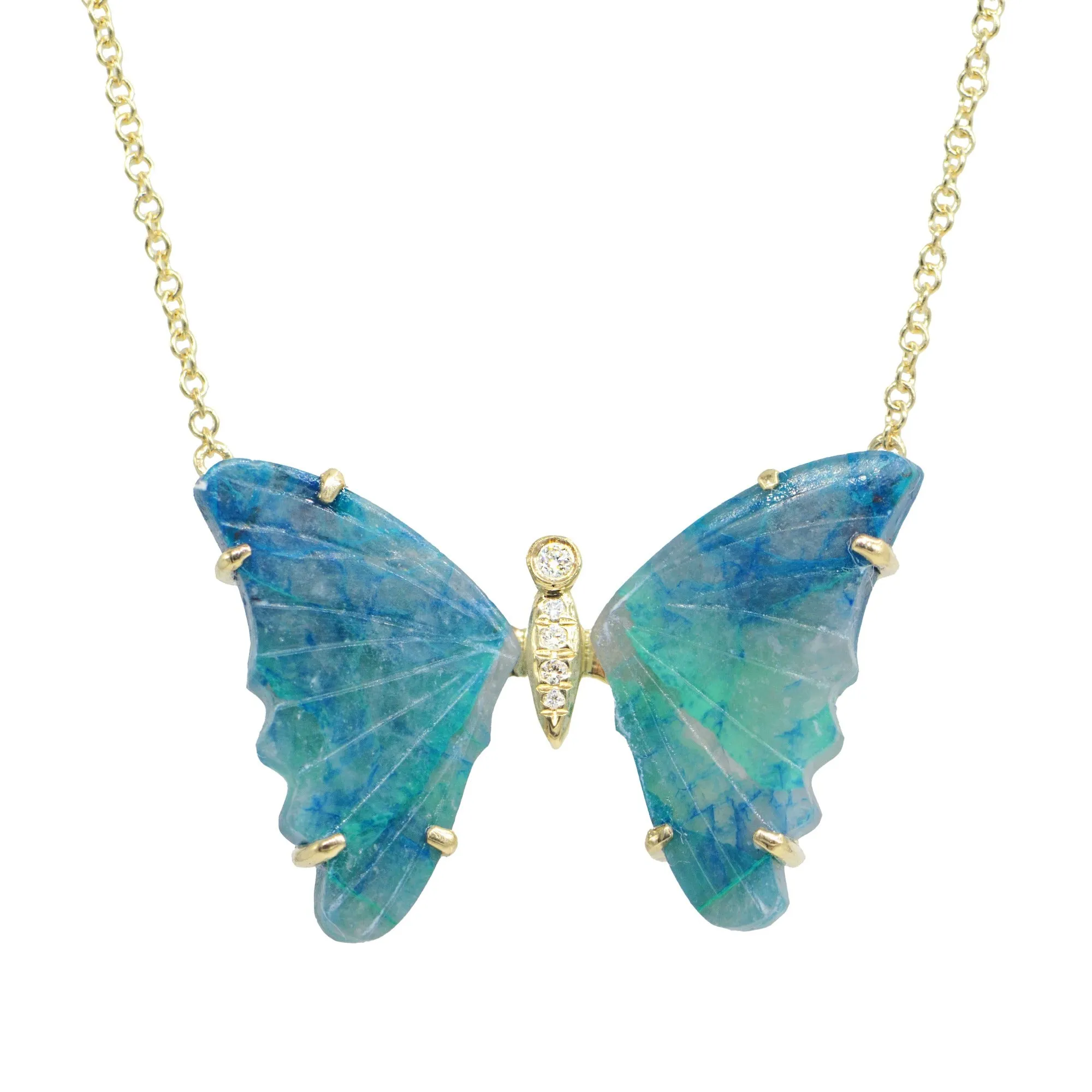 Chrysocolla Butterfly Necklace with Prongs