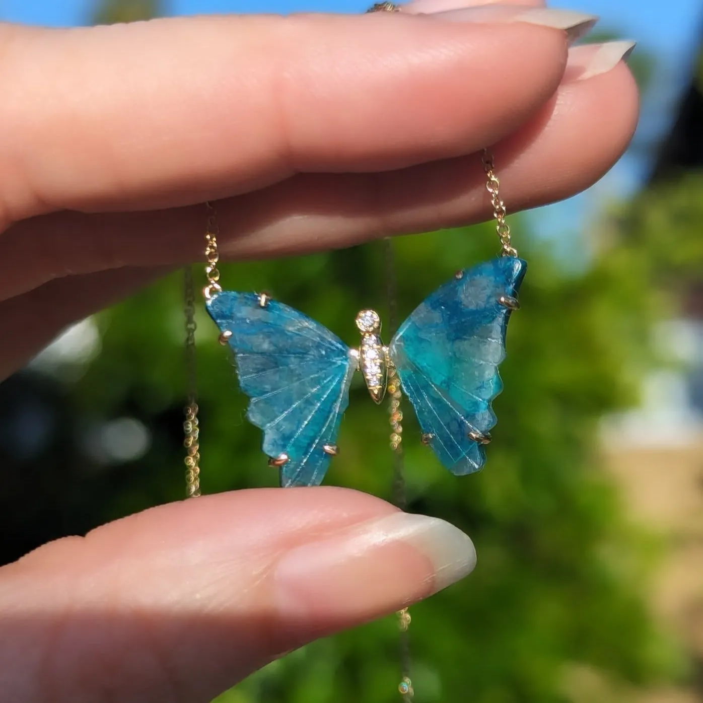 Chrysocolla Butterfly Necklace with Prongs