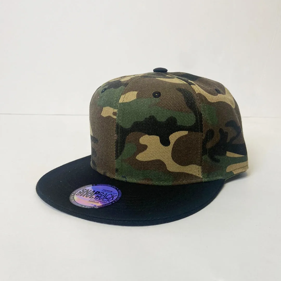 Classic 5 Panel Snapback Two Tone Hat - Green Camo