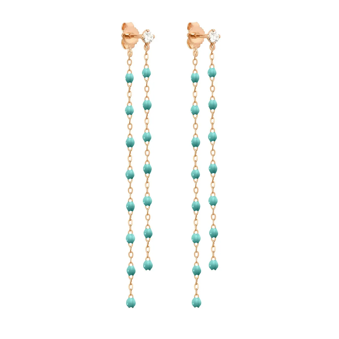 Classic Gigi dangling Turquoise Green diamond earrings, Rose Gold