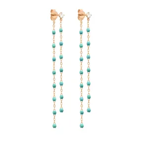 Classic Gigi dangling Turquoise Green diamond earrings, Rose Gold