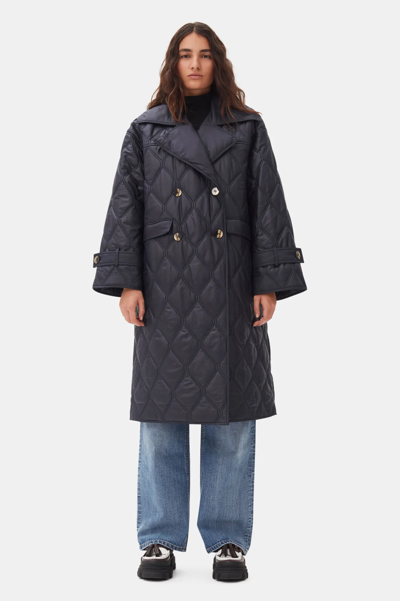 Dark Blue Shiny Quilt Coat