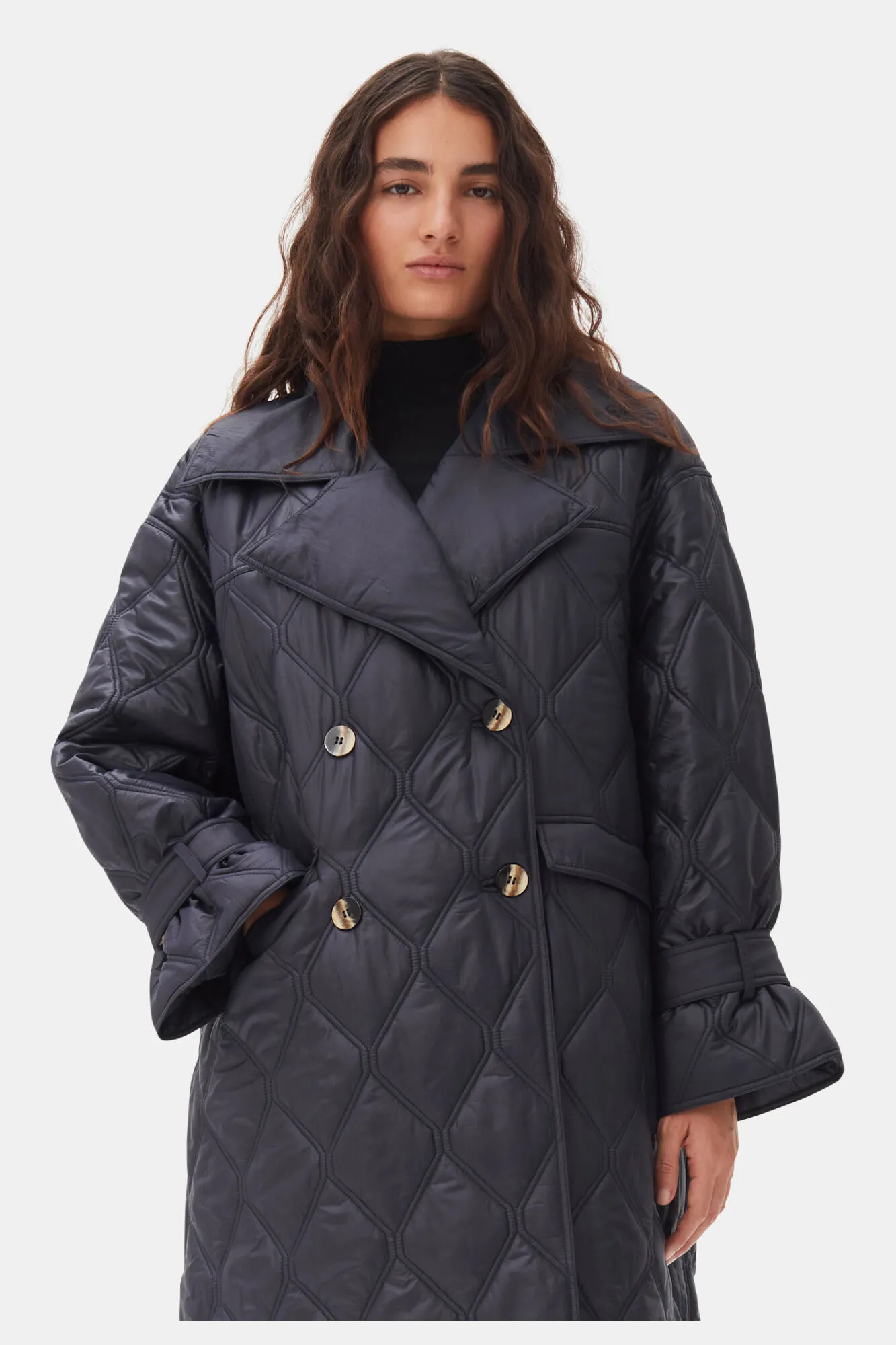 Dark Blue Shiny Quilt Coat