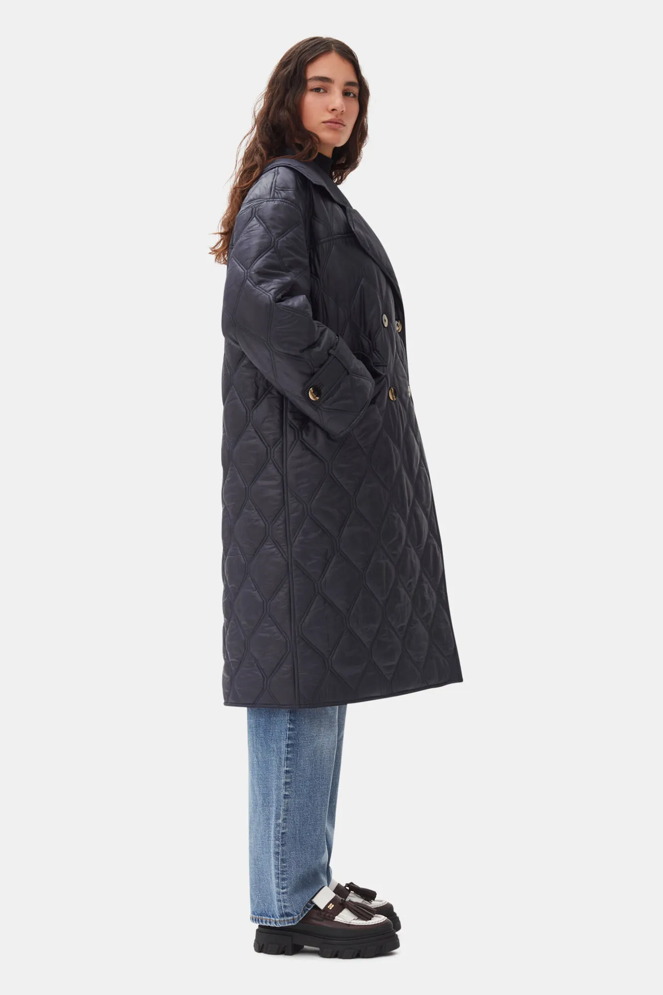 Dark Blue Shiny Quilt Coat