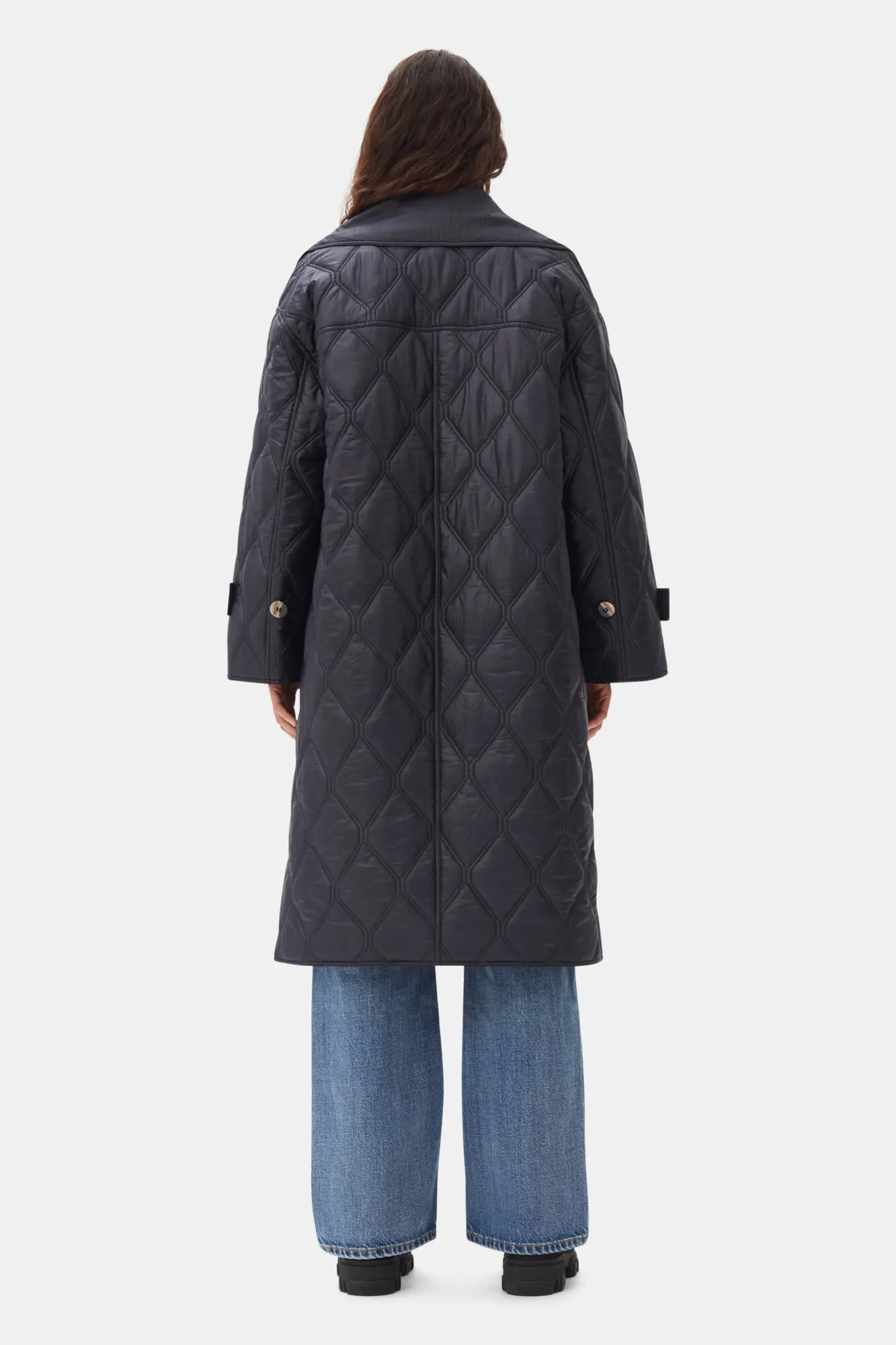 Dark Blue Shiny Quilt Coat