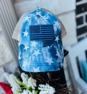 Denim Flag Star Ponytail Hat