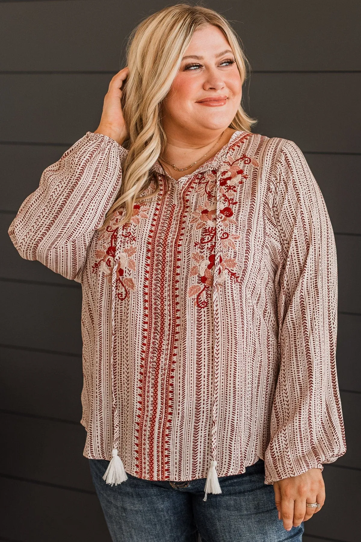 Destined For Success Blouse- Ivory & Rust