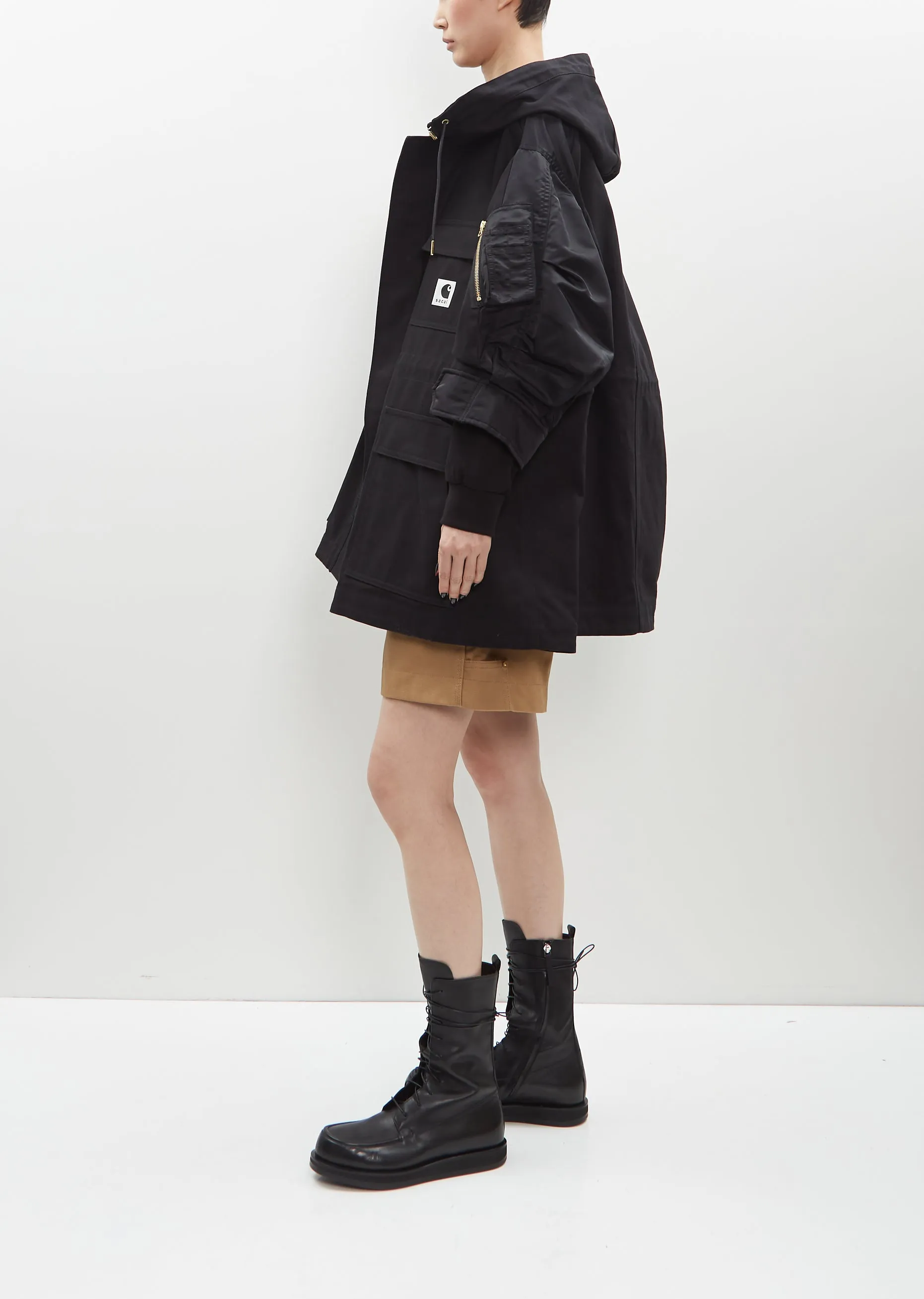 Duck x Nylon Twill Coat — Black