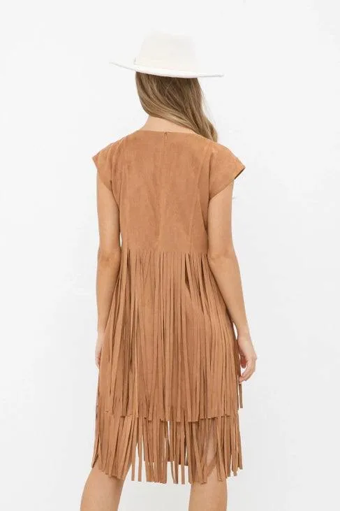 Embroidered Suede Fringe Dress