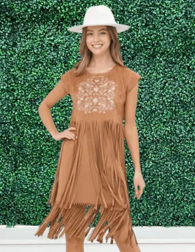 Embroidered Suede Fringe Dress