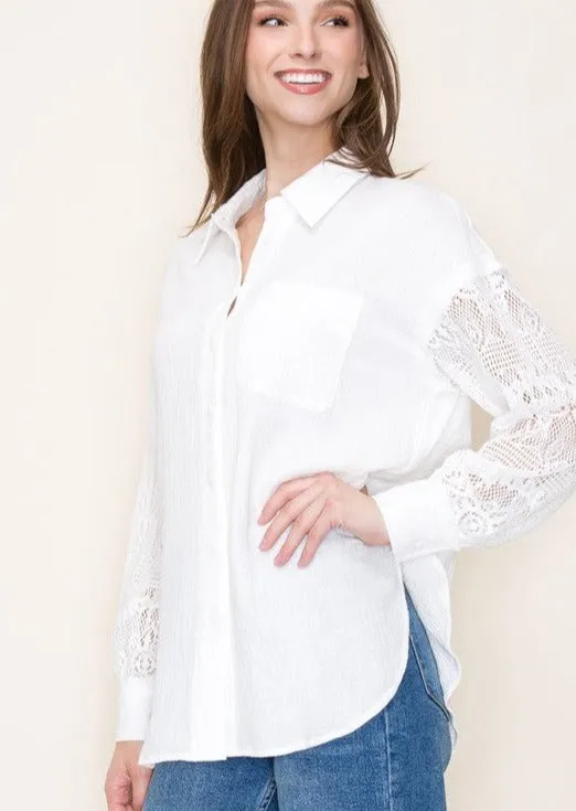 FINAL SALE - Lace Sleeve Gauze Tops - 2 Colors!