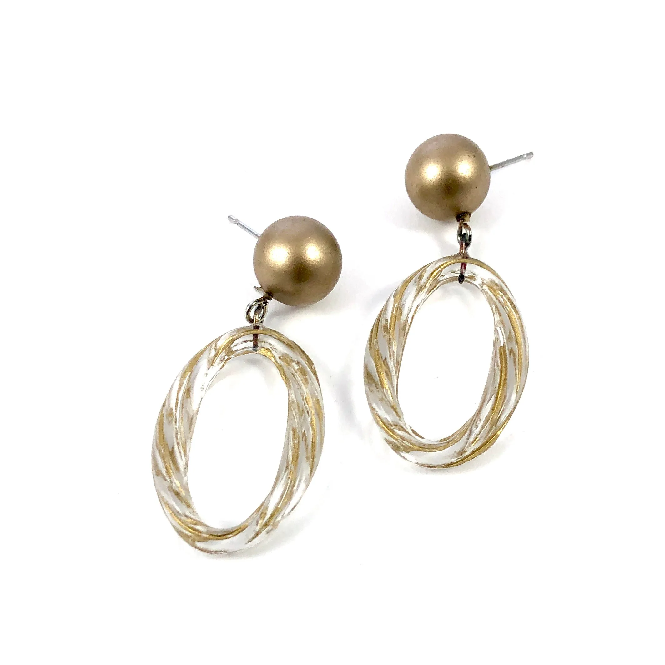 Gold Wash Clear Twisted Rope Donut Drop Earrings