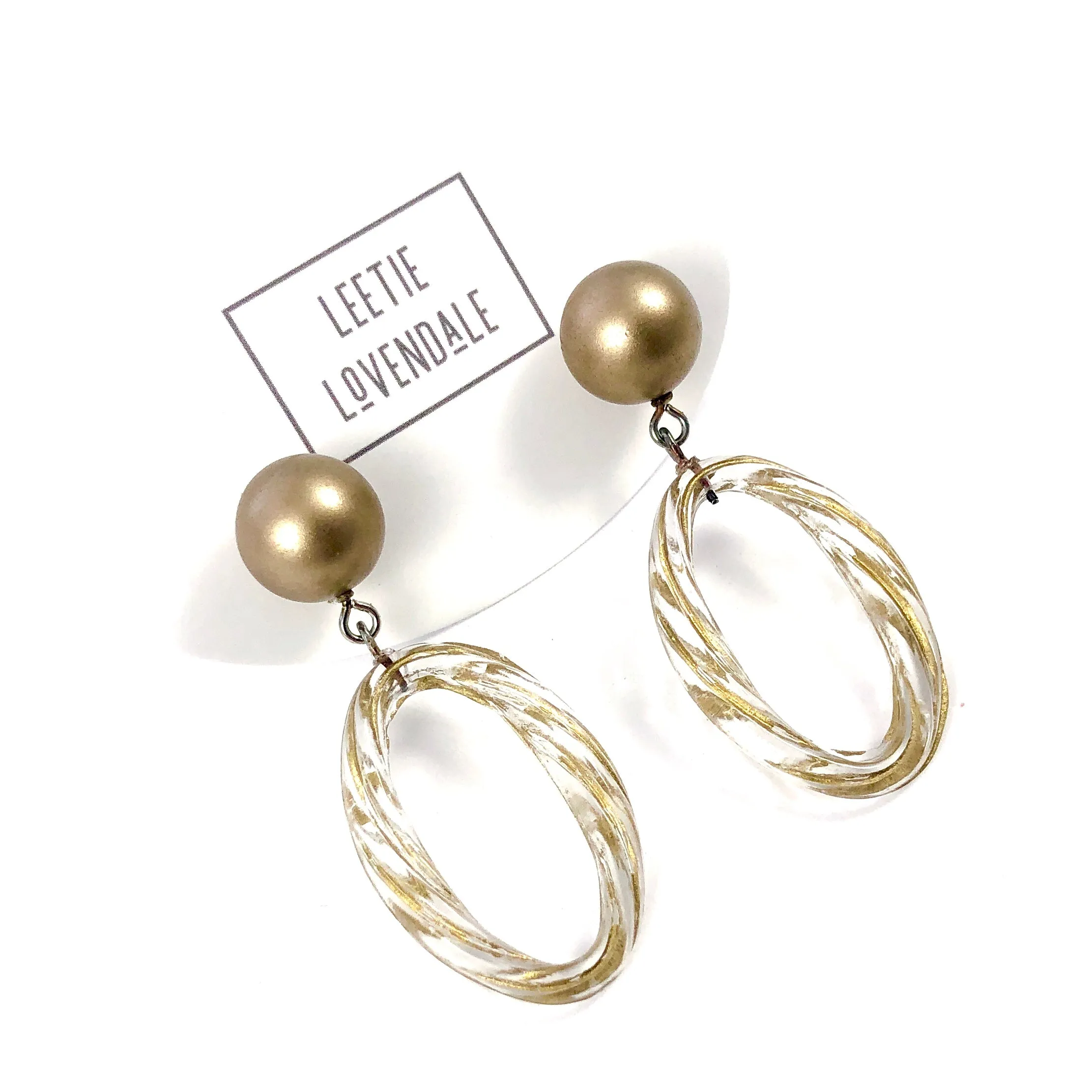 Gold Wash Clear Twisted Rope Donut Drop Earrings