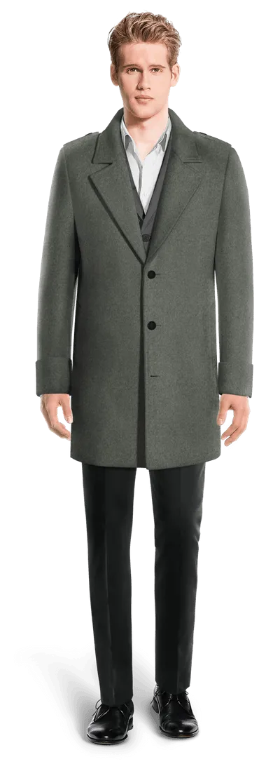 Grey Wool Chesterfield Coat with epaulettes